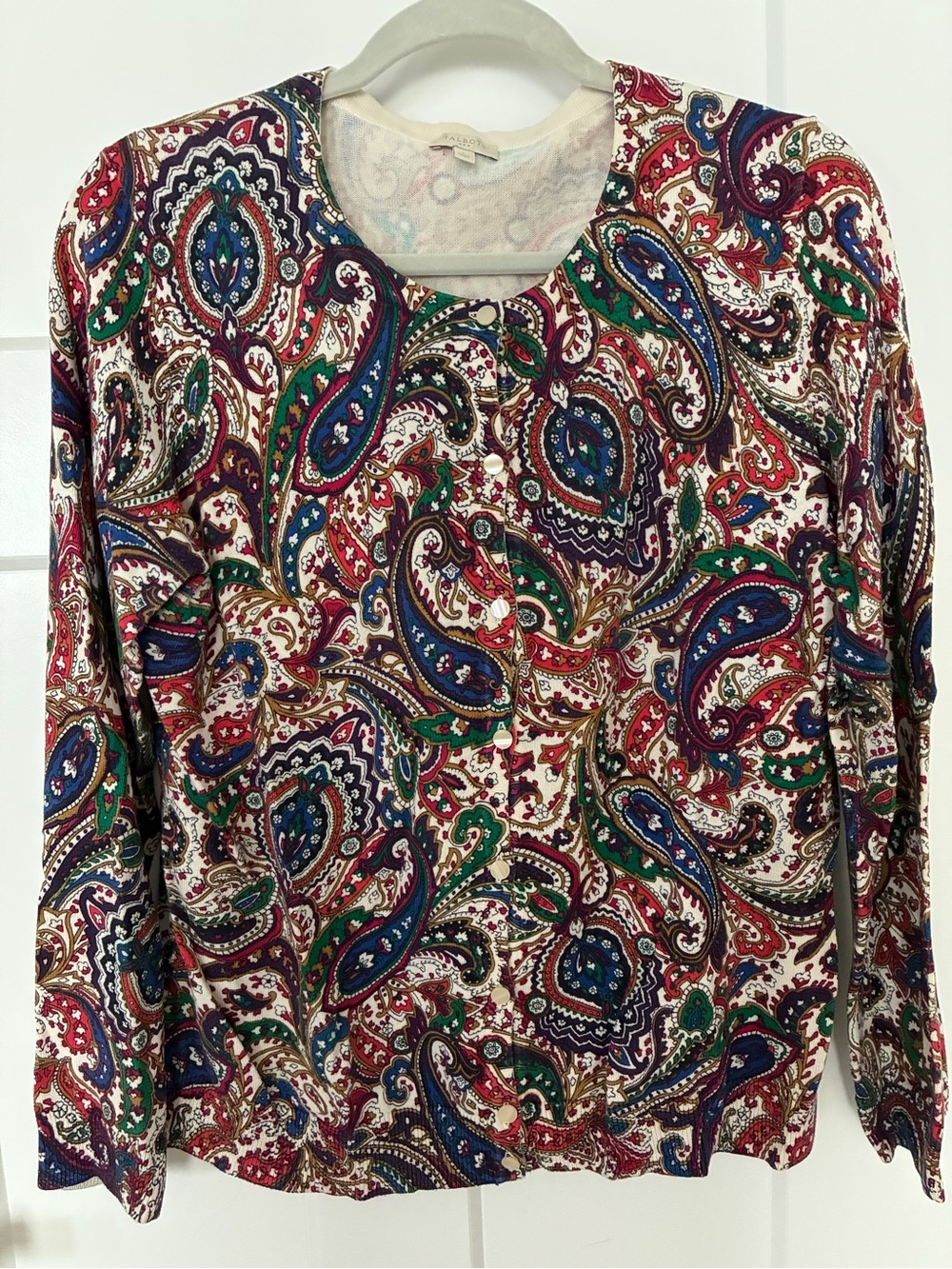 Talbots Paisley Button-Front Jewel Tone Long Sleeve Cadigan